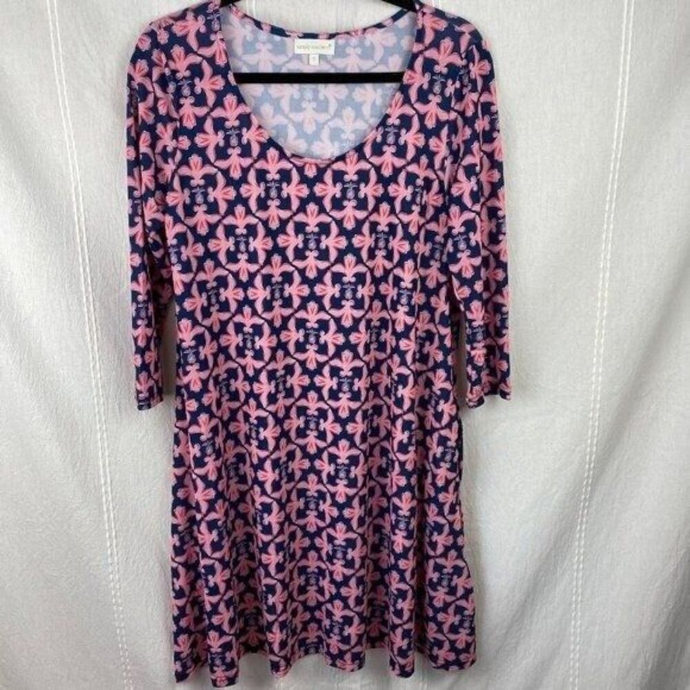 SIMPLY SOUTHERN Women's Tropical Floral Pineapple Midi 3/4 Sleeve‎ Dress SMALL